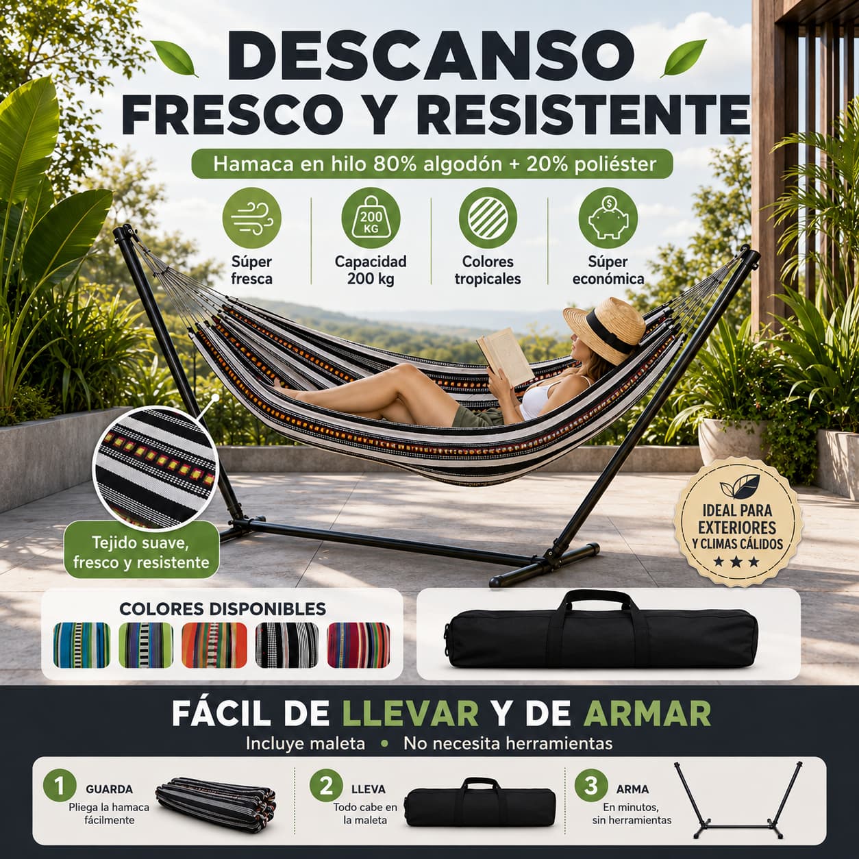 HAMACA PORTATIL SOPORTE METALICO